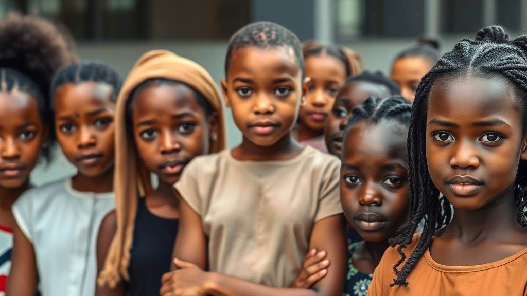A diverse group of young girls (ages 8-16) standing confidently, looking directly at the viewer with determined expressions