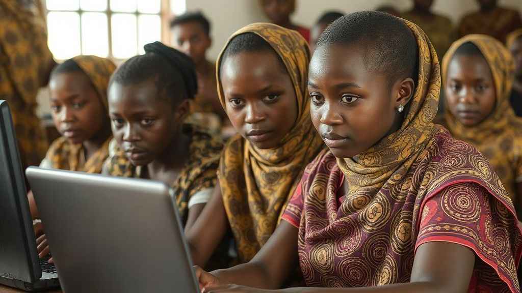 AI Generated image of young girls learning digital skills
