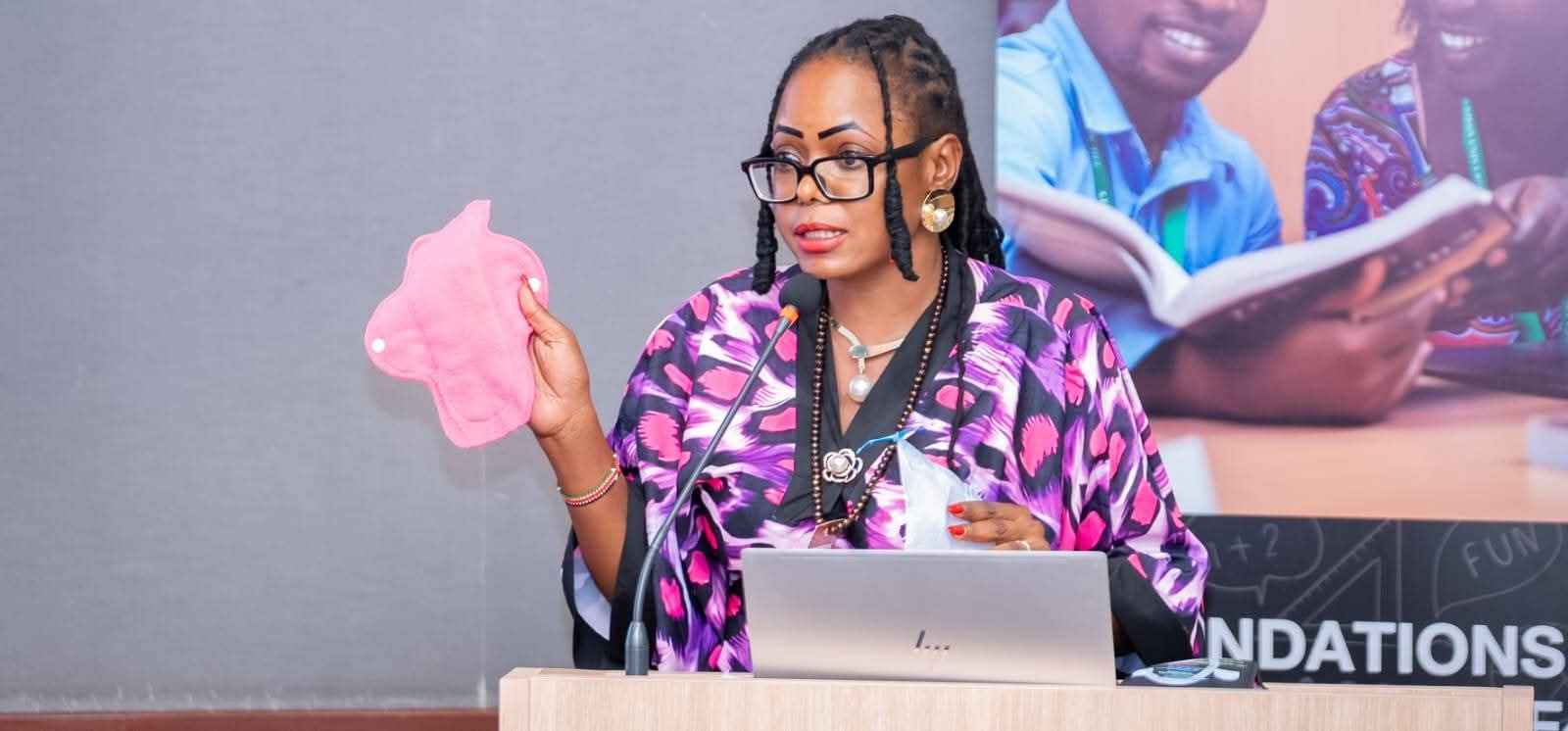Lyndah Christine Jakandang’o presenting SCDI’s work on inclusive education, disability inclusion, and Nyadhi Pads during the Foundation for Learning (F4L) Conference at Aga Khan University.