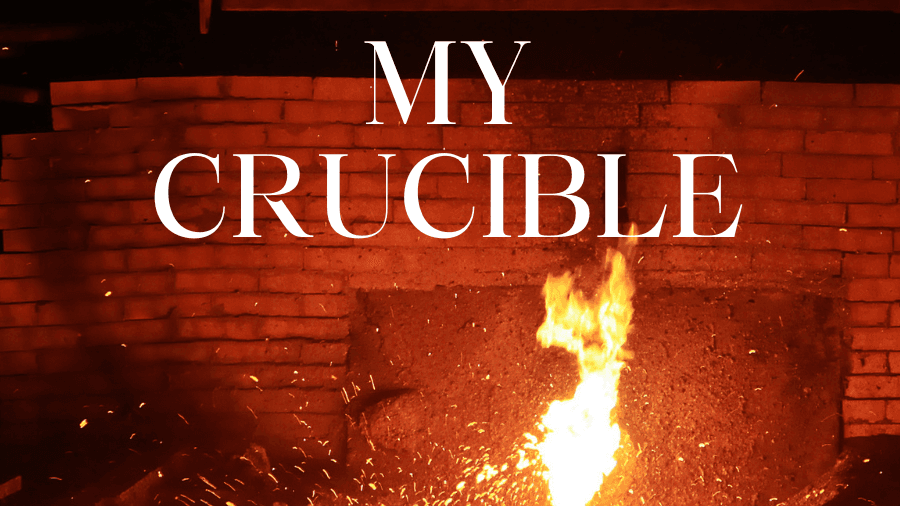 Image of a crucible.  Material being forged by fire representing a trial that can lead to transformation