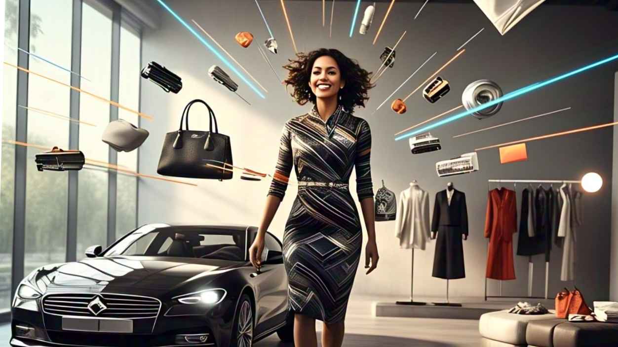 Image of a female attracting her desired materials to herself 