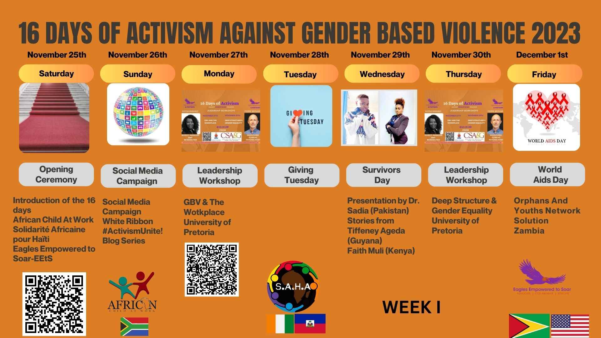 The 16 Days of Activism Partial Calendar.
