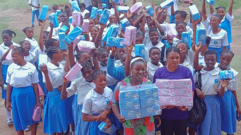 Students with sanitary towels