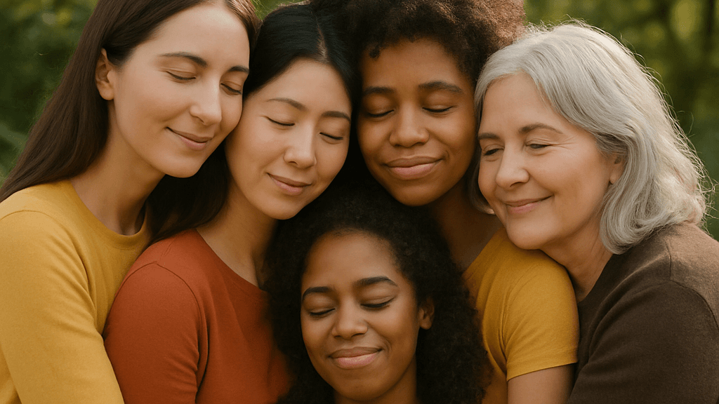 An AI-generated image of a community of women depicting collective care.