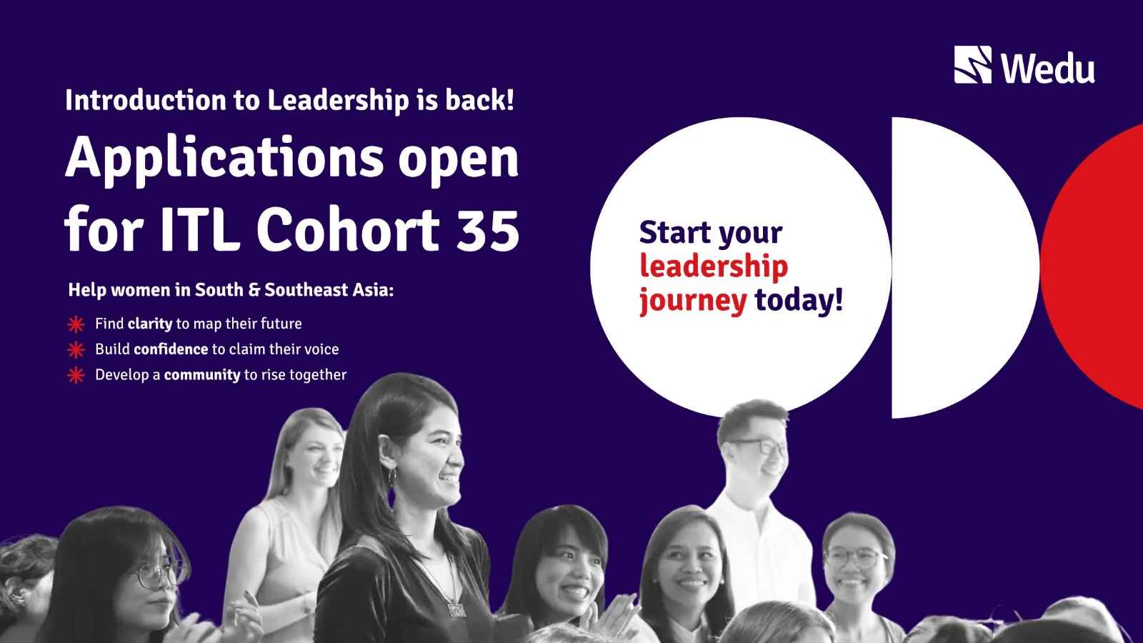 a group of women in a discussion and call to action to apply to the ITL course