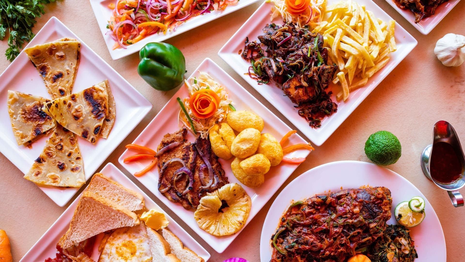 Picture of different types of cuisine on a table