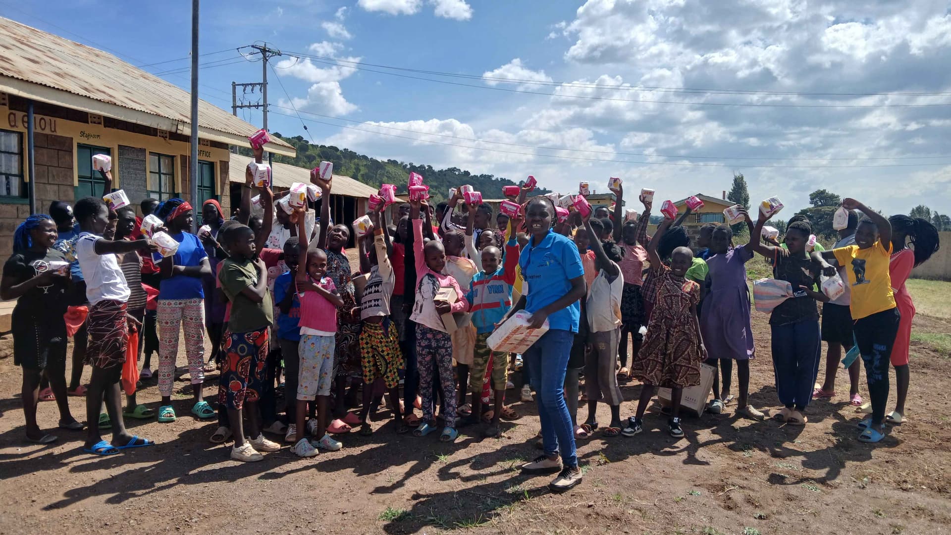 Girls from Sigito primary school received packets of sanitary towels during the event