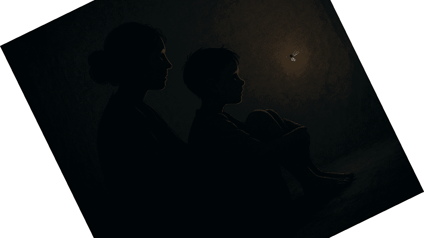 Mother, son and firefly
