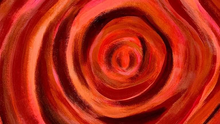 Abstract painting called Vagina Rose Canyon in circular reds